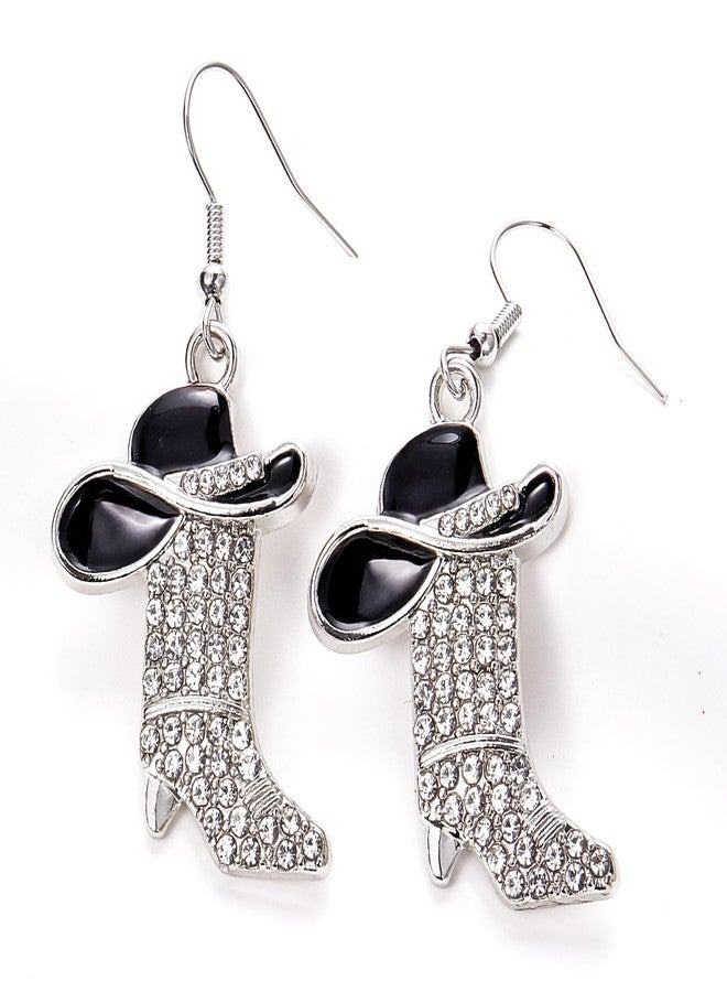 Wojgzon Rhinestone Western Boots Dangle Drop Earrings for Women, Boho Cowgirl Cowboy Enamel Hat Boot Earrings Country Concert Party Outfits Jewelry Gift - Image 3